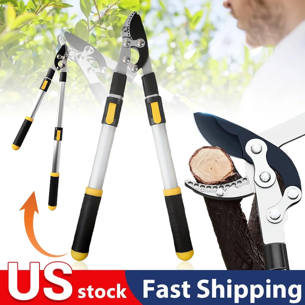 

New Telescopic Long Length Scissor Hedge Anvil Shear Anti-Slip Grip Garden Pruning Hand Tool Ratchet Cut Tree Branch