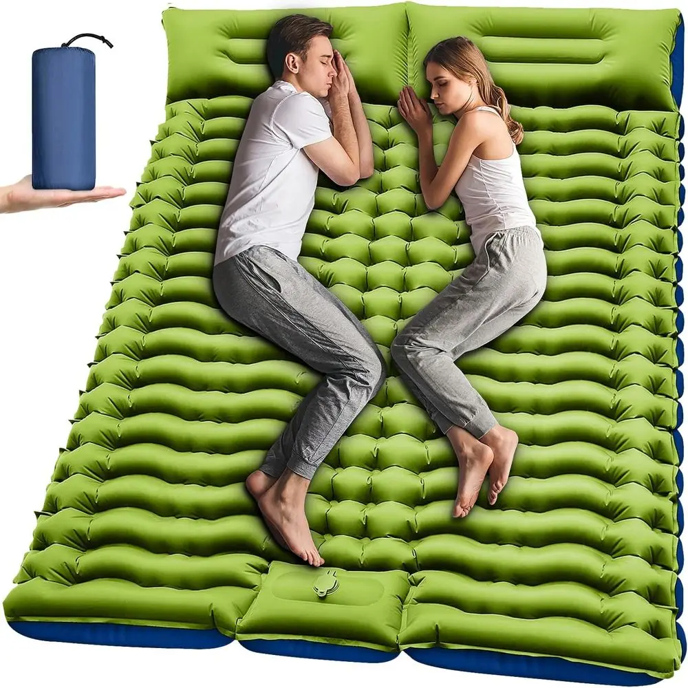 

Double Sleng Pad - 4 Extra-Thick or 2 Person with Pillow Built-in Air Pump Inflatable Sleeping Mat or Backpacking, Hiking, Trave