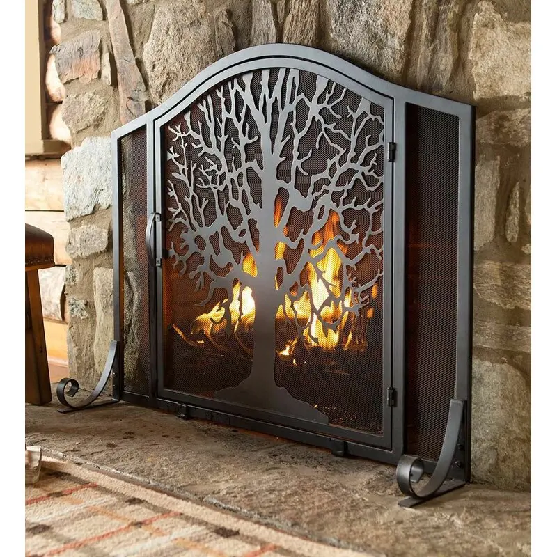 American pastoral wrought iron fireplace door with door, screen partition, household fire-proof fireplace bar