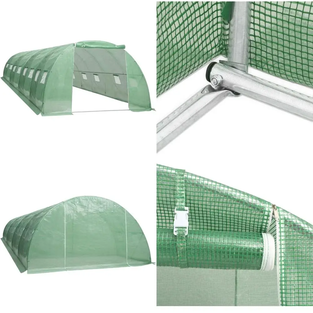 

Зеленая большая теплица из сетчатой полиэтиленовой ткани с рамой из оцинкованной стали, 16 боковых окнов, 1 дверь, 344,4 фута2