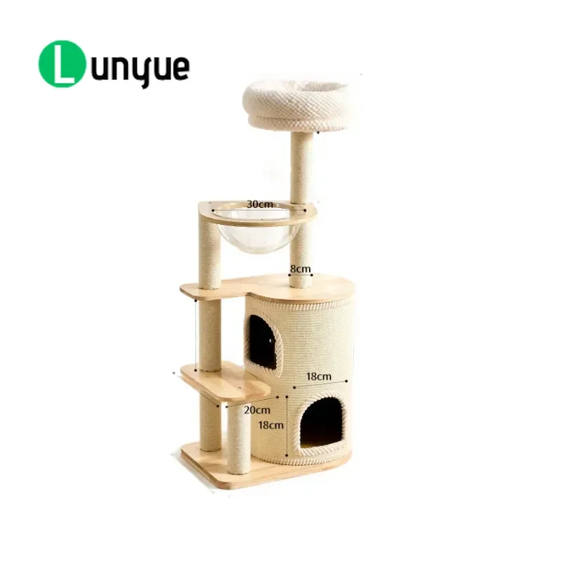 Solid Wood Cat Climbing Frame Sisal Scratching Board Capsule Nest Space Saving Integrated Furniture for Small Apartments