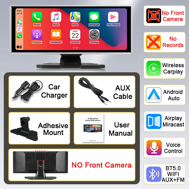 Develuck 11.26 Inch Wireless CarPlay Android Auto 4K Dash Cam Car