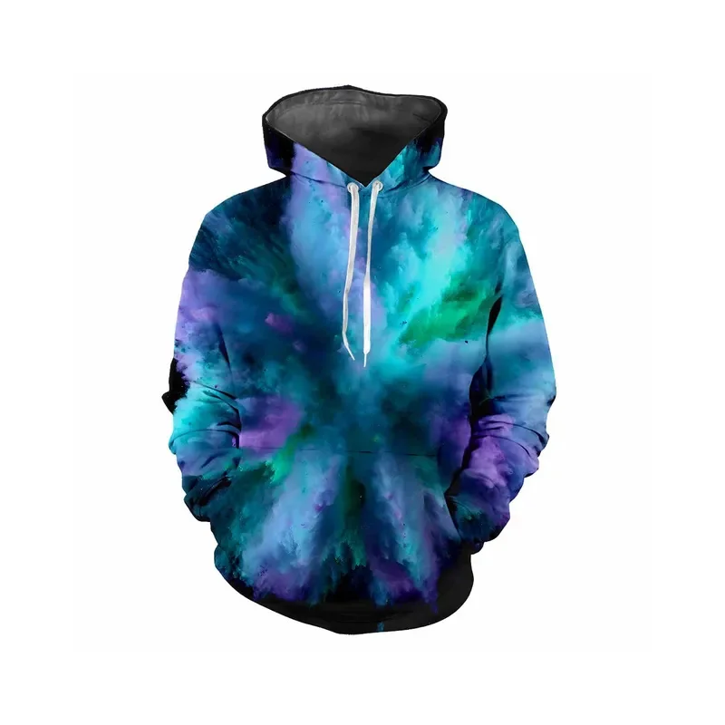 Pigment Pattern Hoodie For Men Colorful Graffiti 3D Printed Long Sleeves Fashion Pullover Street Hoodies Loose Tops Sweatshirt