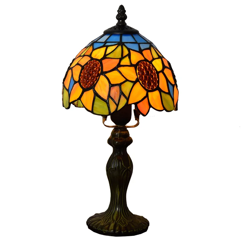 

20cm Tiffany Nordic Light Stained Glass Retro Led Sunflower Decorations For Home Bar Night Table Lamp