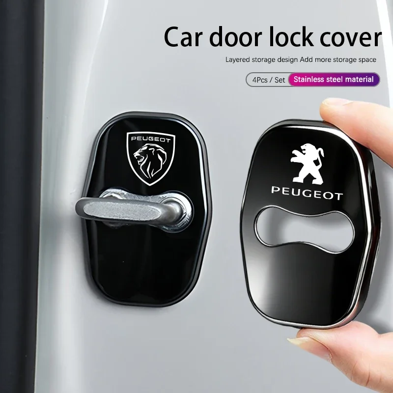 4Pcs Car Door Lock Protector Cover Rustproof Titanium alloy For Peugeot 206 308 208 207 3008 307 2008 508 407 5008 408 keychain