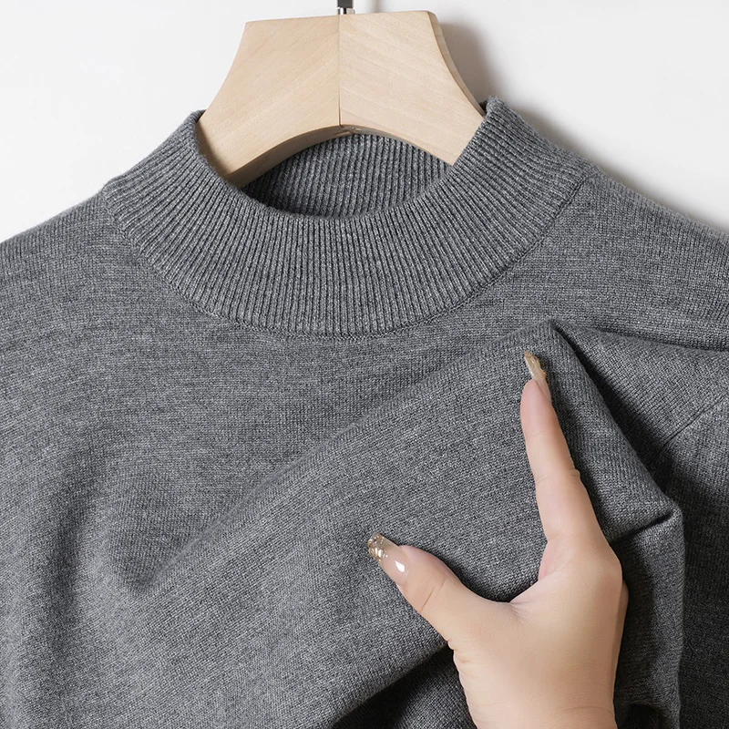 

Thickened Solid Color Wool Sweater for Men, Half High Neck Knit with Inner Lining and Bottom Layer, Warm Sweater