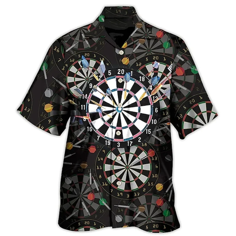 Men's darts printed short sleeved shirts Summer casual lapel shirt Hawaii beach vacation shirt Men's exquisite printed shirts