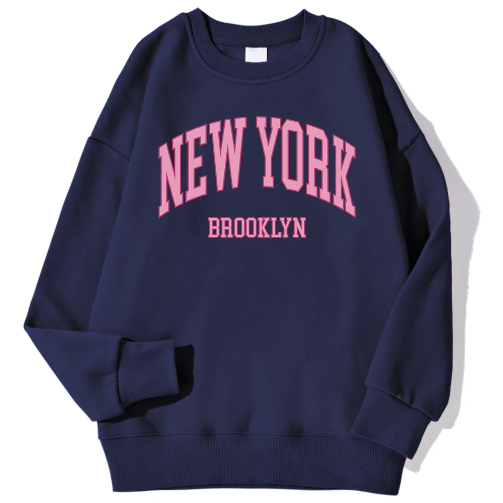 New York Brooklyn Pink City Letter Prints Male Sweatshirts Autumn Street Hoodies O-Neck Fleece Pullovers Warm Loose Sportswears