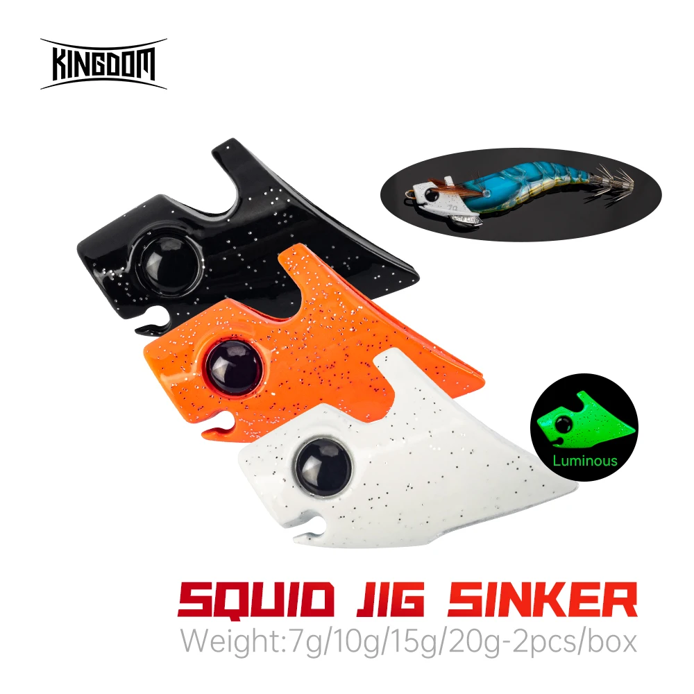 KINGDOM Squid Jig Sinker 7g 10g 15g 20g Luminous Wood Shrimp Counterweight 2pcs Fast Sinking Saltwater Squid Cuttlefish Fishing