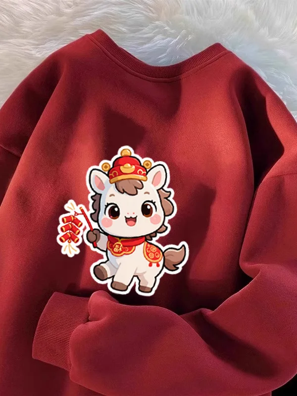 

plus Size 300 Pou Fce Lined Long Sve Sweatirt ex Autumn Winter Heavyweight Pure Cotton Cartoon Print Swe...