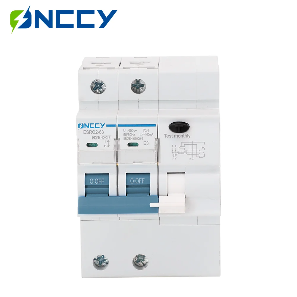 ONCCY Type B RCBO Residual Automatic Circuit Breaker 2p 4P 6A 10A 16A 20A 25A 32A 40A 63A Over Current Leakage Protection 30mA