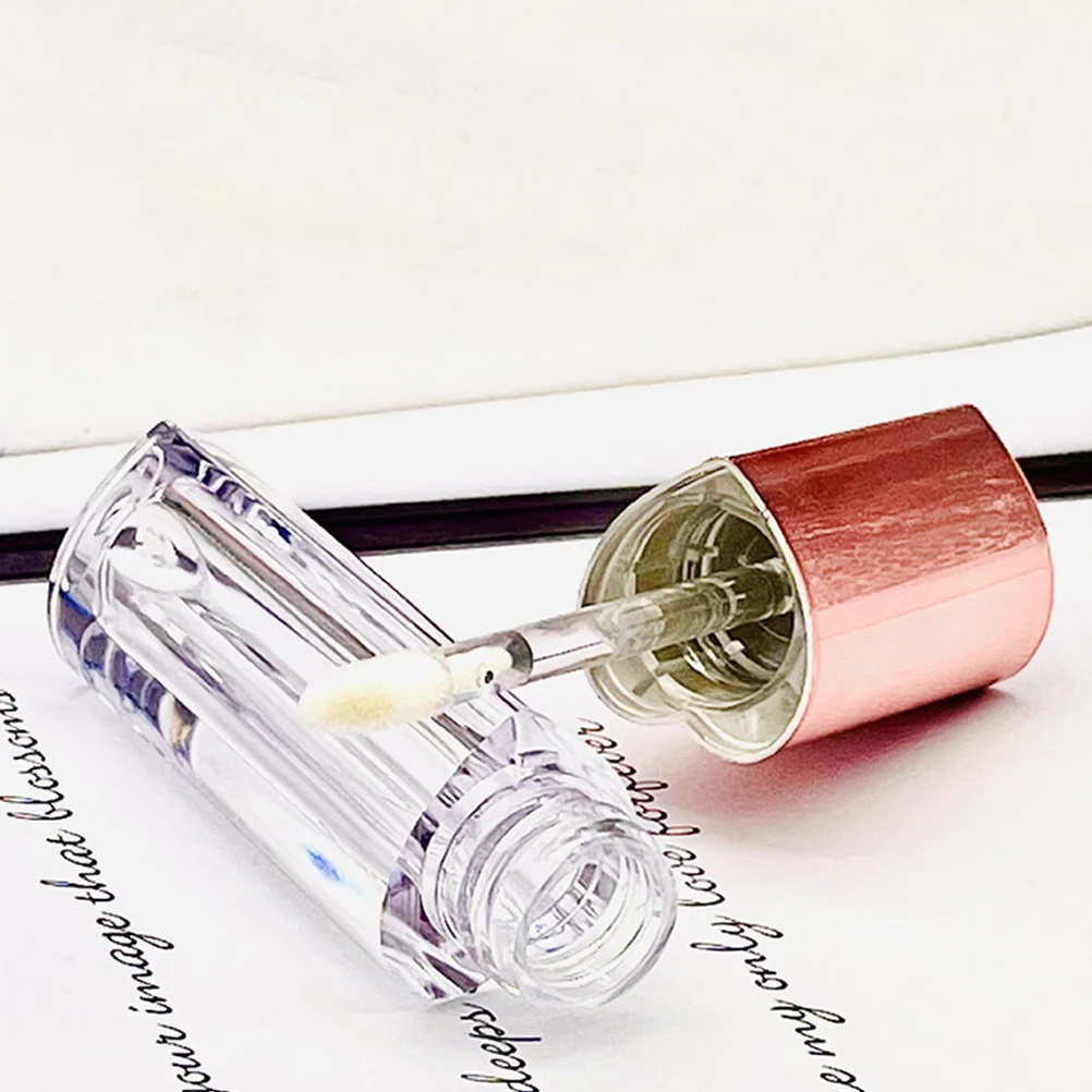 4 ชิ้นลิปกลอสขวดเปล่า Hollow โปร่งใส Rose Gold Clear Balms ผู้ถือ Travel