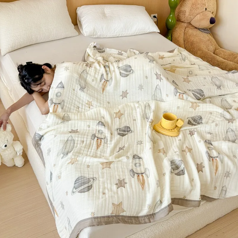 

Одеяло из 100% хлопка, одеяло против клещей для кровати, одеяло для дивана в мультяшном стиле для детей, двухслойное марлевое одеяло, одноместное/королева/королевское