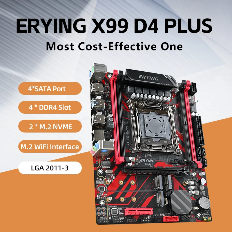 ERYING X99 D4 Plus LGA2011-3 Desktops X99 Dual Motherboard Support procesador xeon E5 V3 V4 Series DDR4 RECC NON-ECC Memory NVME