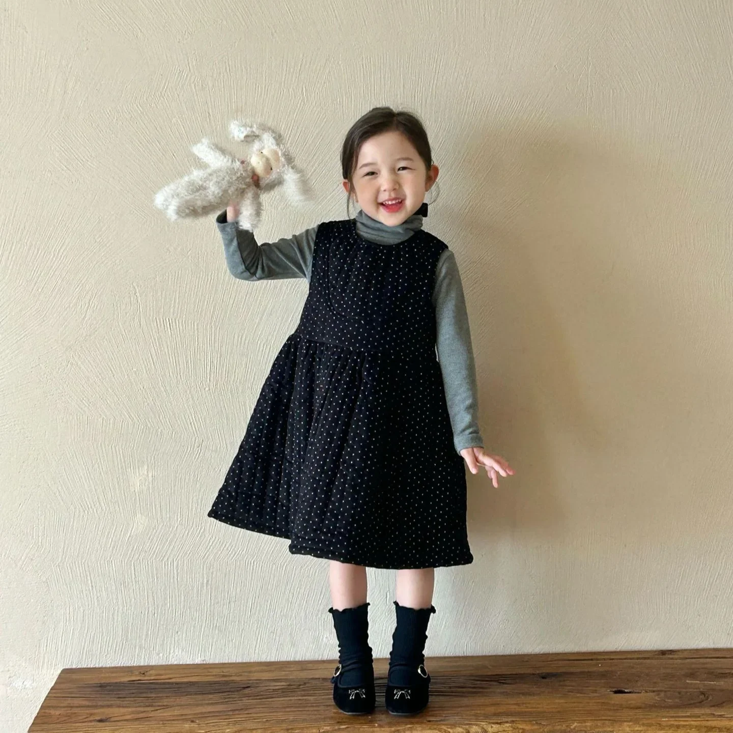 2024 Winter New Children\'s Clothing Korean Edition Children\'s Clothing Cotton Jacket Skirt Thickened Warm Corduroy Dot Skirt