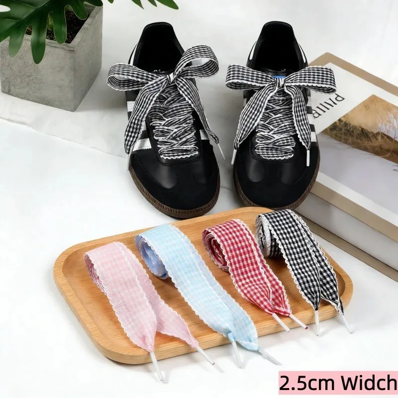 Vintage Plaid Wide Flat Shoelaces 5cm Width DIY Decorative Shoe Strings Replacement Laces Fit Casual Sneakers Leather Boots