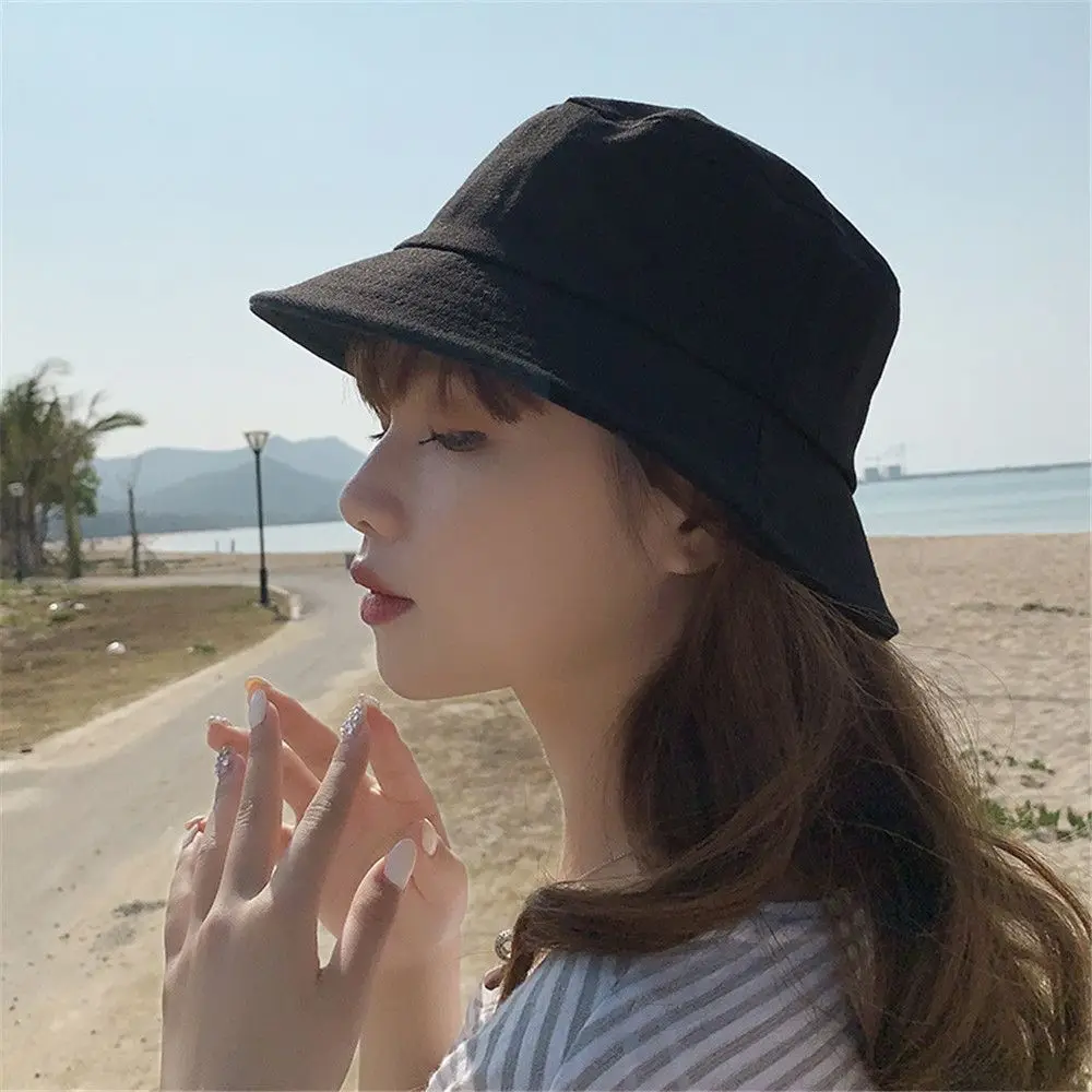 New Unisex Cotton Bucket Hats Women Summer Sunscreen Panama Hat Men Pure Color Sunbonnet Fedoras Outdoor Fisherman Hat Beach Cap