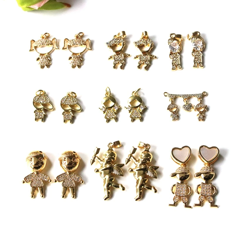 

10Pcs/ Gold Color Heart Boy & Girl Pendant Necklaces For Women Shiny CZ Inlay Jewelry Mother's Day Gift