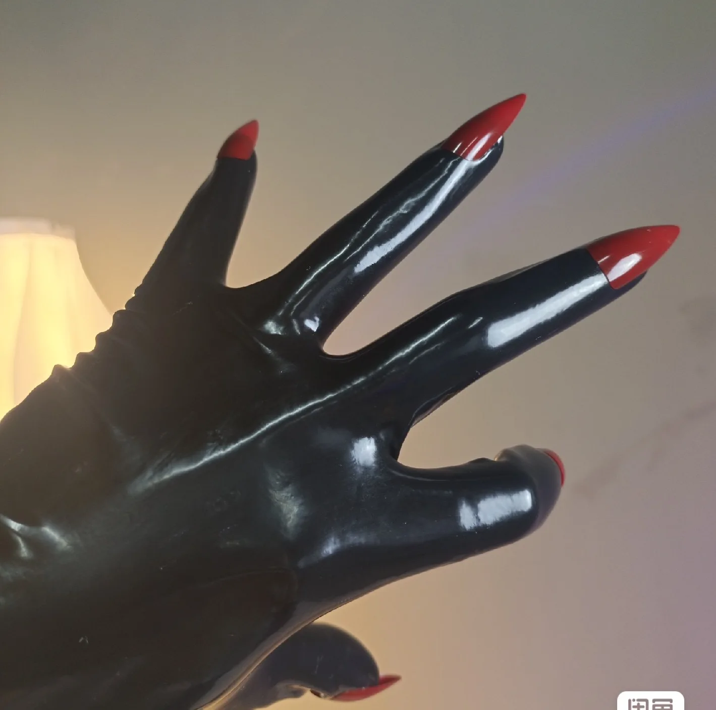 Crossdress Male To Female Oil Shiny black Super Thin Latex Zentai Long Red Flat Nails Fetish Sheer Cosplay Kigurumi Gloves