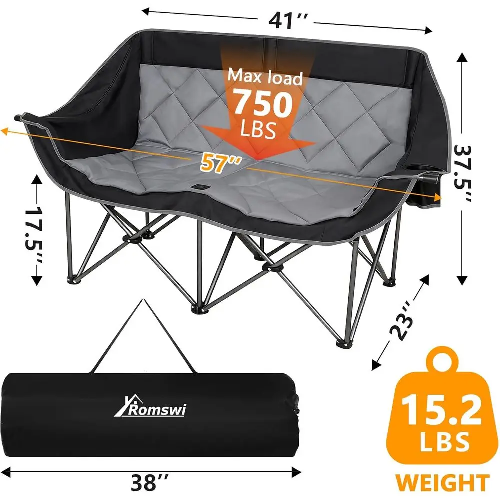 Doule Camping Chair,2 Person Camping Chair Oversized olding Loveat,Heavy Duty Camping Couch & Outdoor Soa with Cup Holders,Suppo