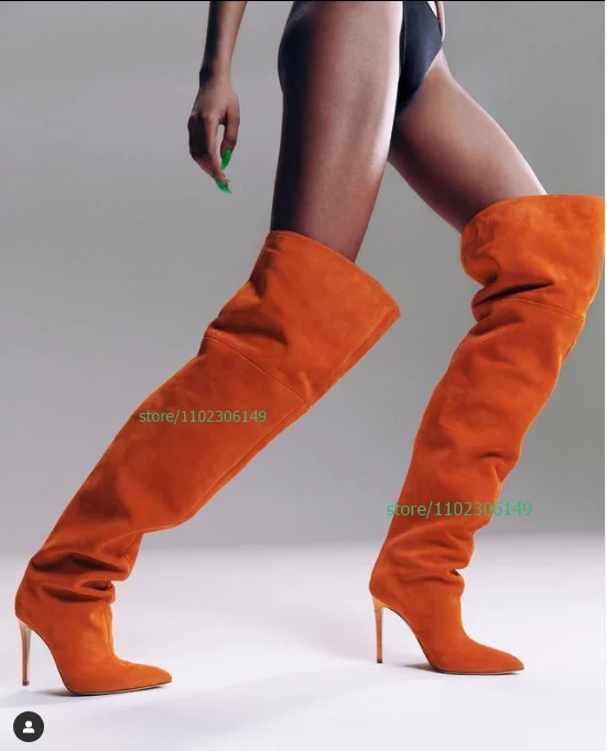 

Lady Color Suede Over the Knee Boots Stiletto Heel Pointed Toe Boots Sexy Party Dress High Heels Winter Fall Dress Shoessize 46