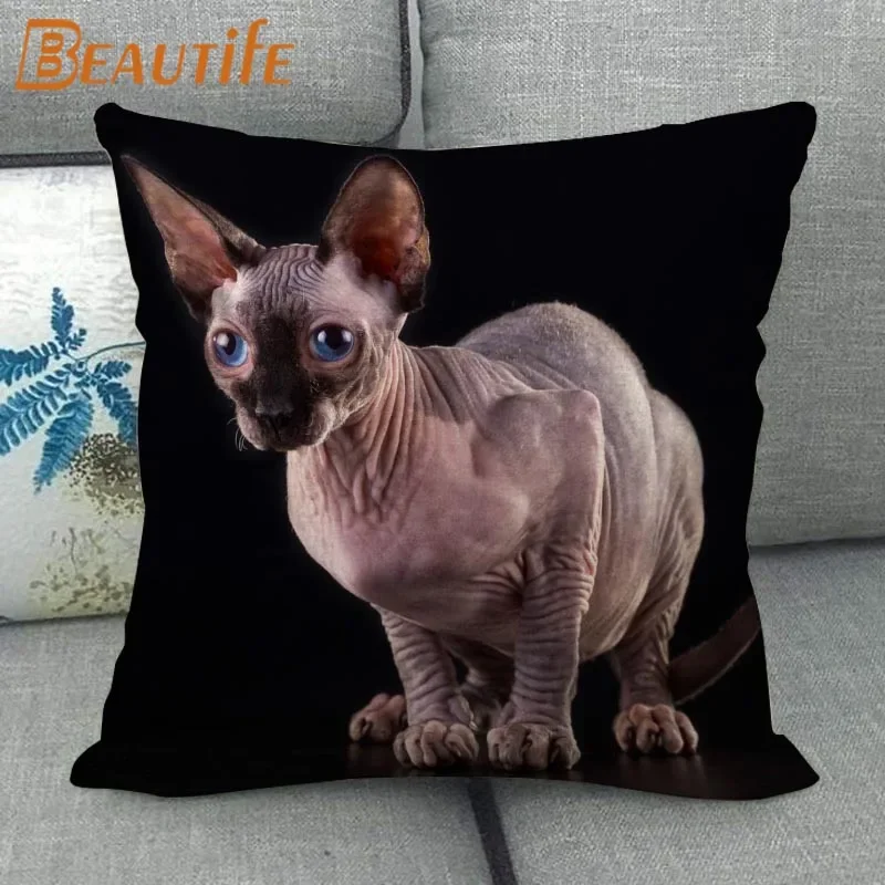 45X45cm Sphynx Cat Pillow Cover Square Zipper Cotton Linen Fabric Pillow Cases Bedroom Home Decorative Boys Girls Gift