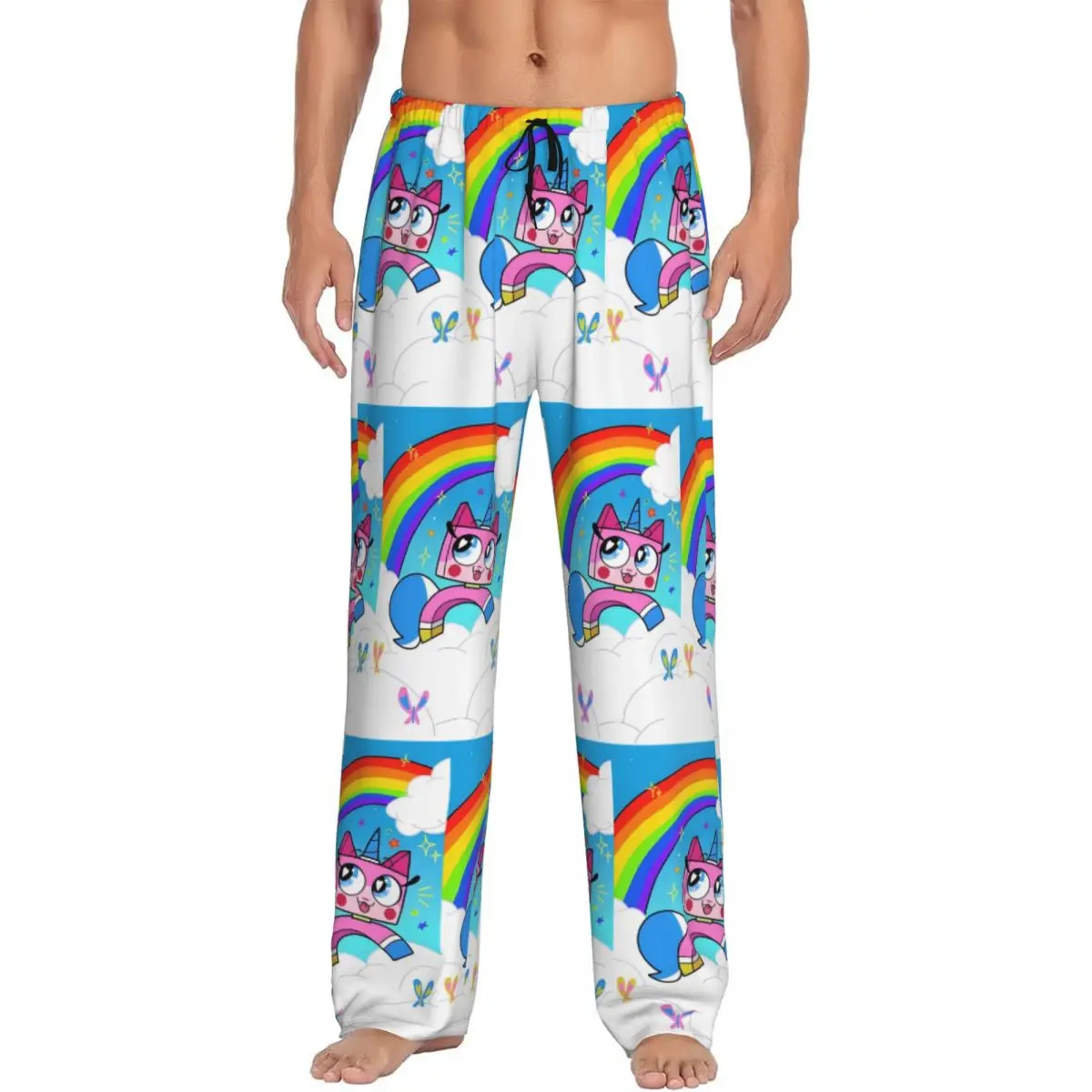 

Custom Printed Unikitty Pajama Pants for Men Cute Cartoon Sleep Sleepwear Bottoms with Pockets