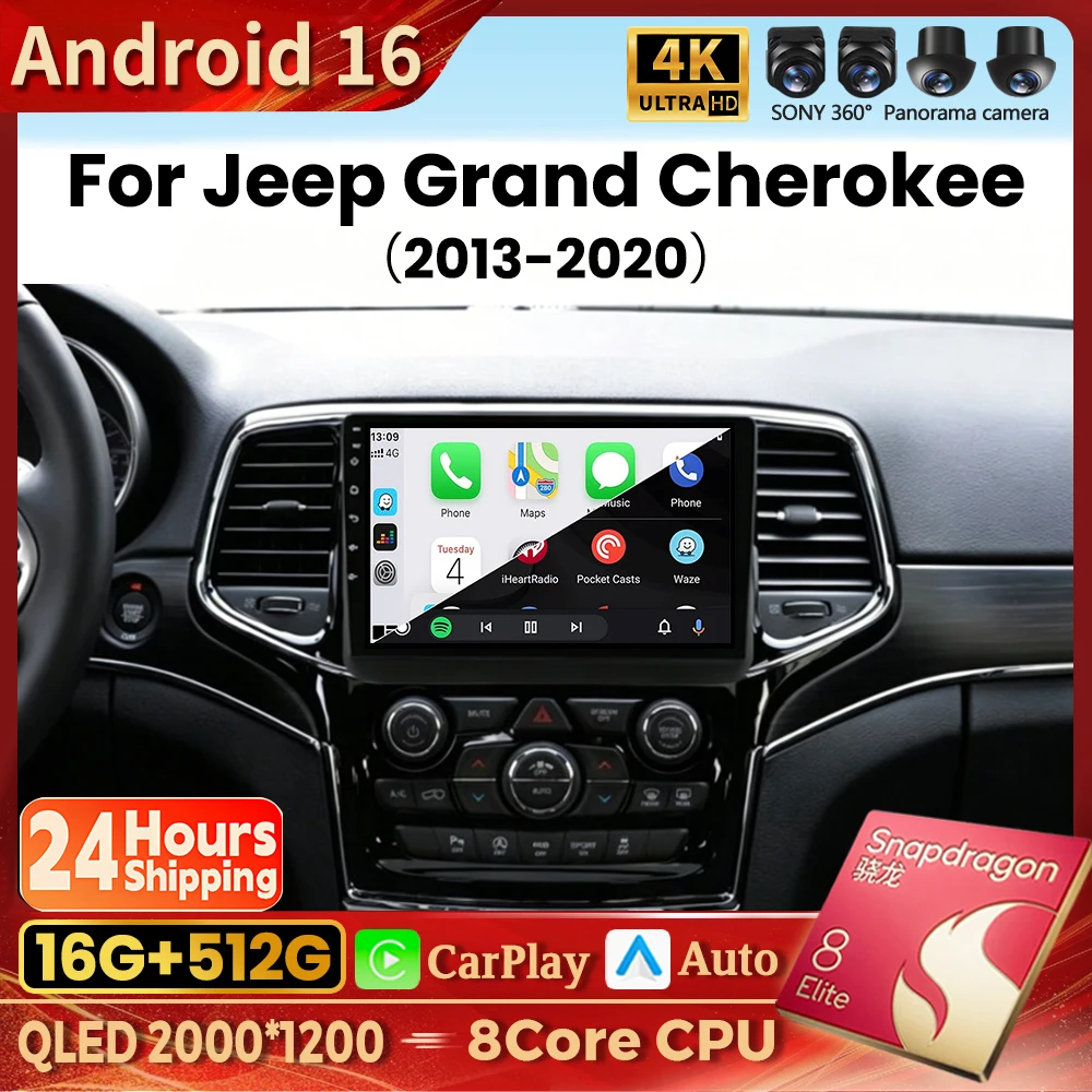 Android 16 Carplay Autoradio für Jeep Grand Cherokee WK2 2013-2020 Multimedia-Videoplayer GPS-Navigation Stereo 4G Kein 2din
