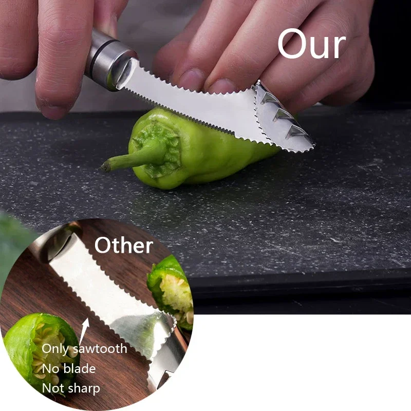 New Stainless Steel Corer Chili Corer Bitter Gourd Seed Remover Core Digging Knife Green Pepper Cutter Seed Digging Tool Kitchen