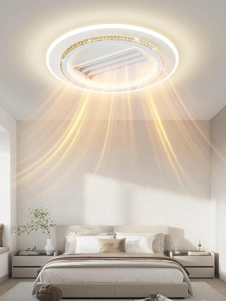 New Crystal Ceiling Fan LED Ceiling Fan Light Living Room Bedroom Modern and Simple Home Intelligent Silent Restaurant Fan Light