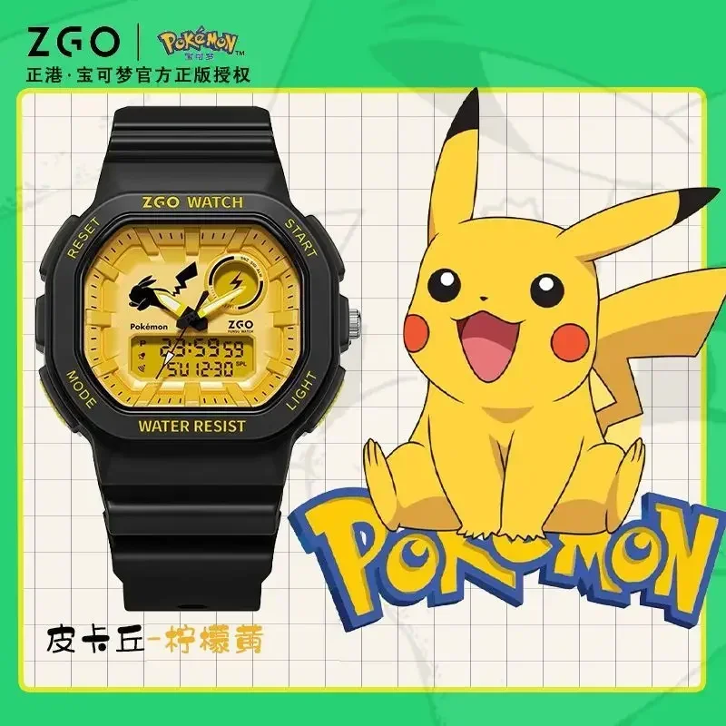 Jam tangan pria seri bermerek ZGO Pokeom Co, jam tangan elektronik, gambar Pikachu, sentuhan api, naga anak laki-laki, hadiah