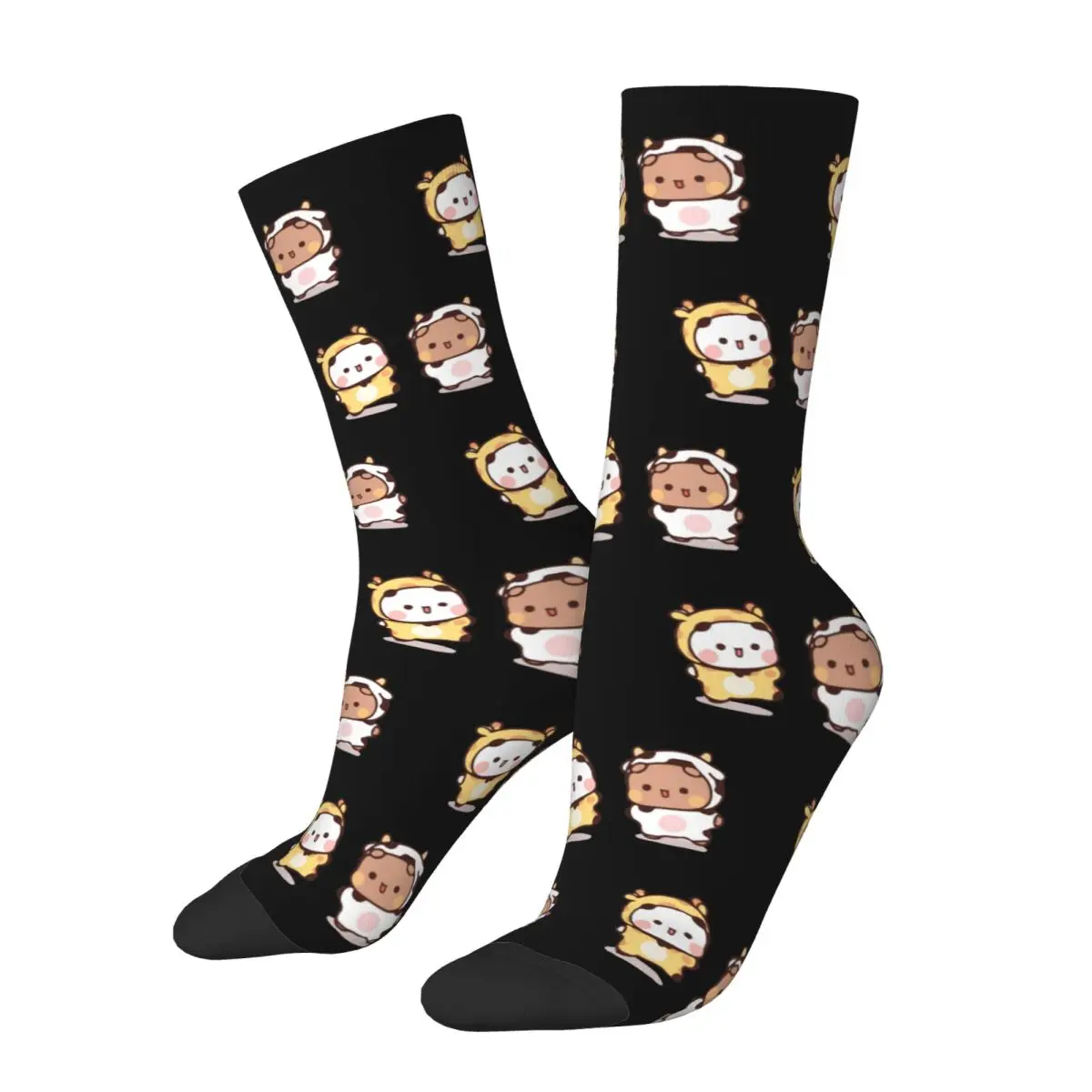 Retro Bear And Panda Basketball Socks Bubu and Dudu Balloon Polyester Long Socks for Women Men