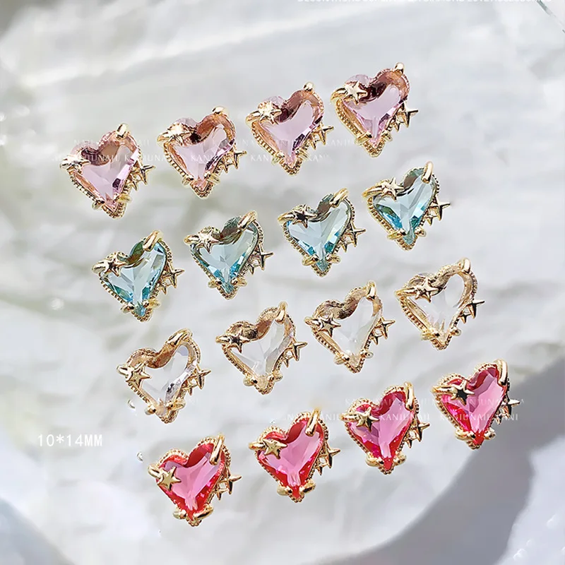 

5pcs/lot Heart Zircon Nail Jewelry Wholesale 2024 New Explosive Shining Nail Diamond Crystal Heart Star Shine Nail Decoration