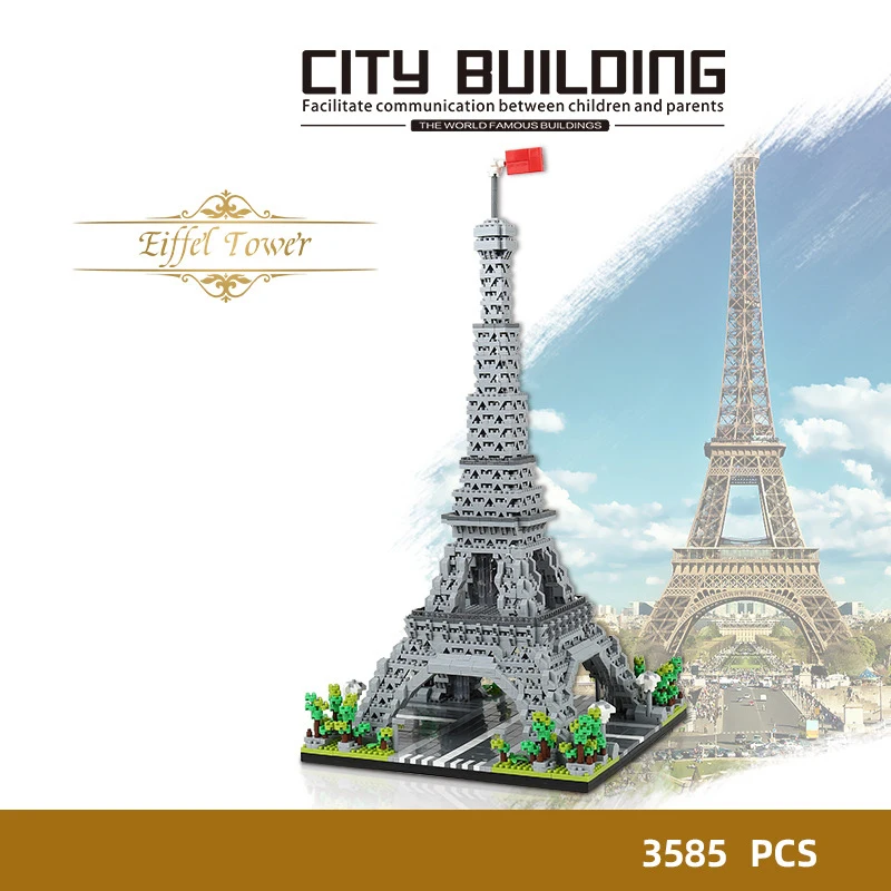 

World Famous Landmark Architecture Micro Diamond Building Block Pink France Paris Eiffel Tower Model Mini Brick Toy Nanobricks