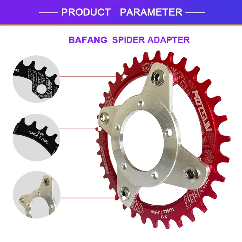 BAFANG Spider Adapter Chainring Toothed Disc Sprocket Crank For  BUFUN Mid Drive Motor 104 BCD Disc Holder 32T34T36T46T52T