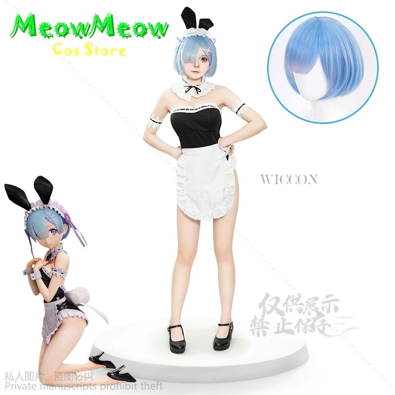 Re Anime Life In A Different World From Zero Rem Cosplay Costume Sexy Dress Wigs Adulta Bunny Girl Maid Outfit Halloweeen Party