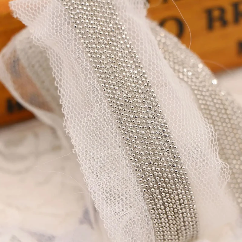 1Yard 12Rows Silver Beaded Chain Fringe Trimming Lace Ribbon Scrapbooking Applique Embellishment Sewing Renda For Wedding Dress