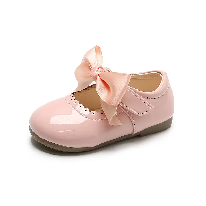 Toddlers Girls Shoes Children\'s Flats PU Patent Leather Kids Dress Shoes Soft Cute Princess Sweet With Butterfly-knot Bowtie New