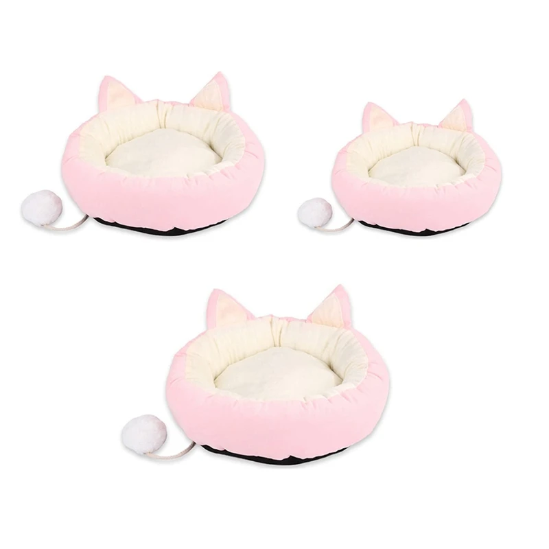 Cat Bed Cat Calming Beds Cat Sleeping Bed With Cat Pom Pom Toy Detachable Washable  Cat Beds For Indoor Cat