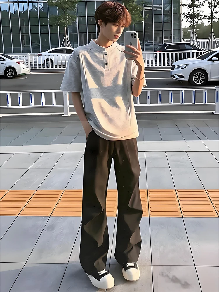 

Bla Pleated Loose Wide Leg Pants Men's Spring Summer Design Casual Straight Leg Suit Trousers Faionable Casual Pants