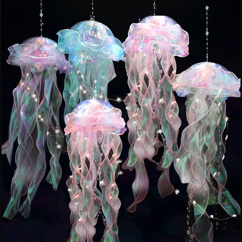 Glowing Net Red Jellyfish Lamp Children\'s Toys Colour Changing Wind Chime Luminous Jellyfish Night Light Lantern Children\'s Toys