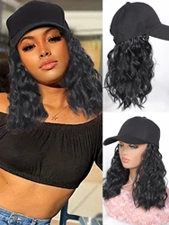 Black Brown Red Blonde Long Synthetic Fluffy Natural Curly Hair Wigs with Hat Baseball Cap Naturally Connect Adjustable Hat Wig