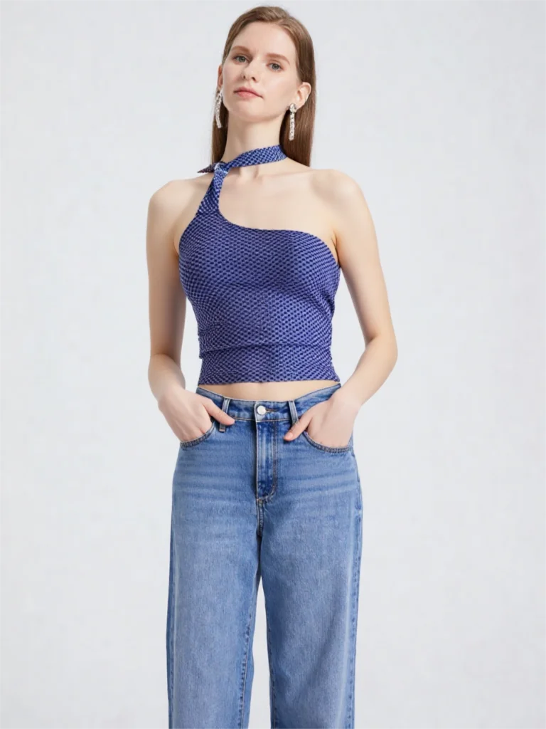 2026 Summer Sexy Irregular Plaid Halter Tank Top Women Y2K Sleeveless Beach Vacation Going Out Vest