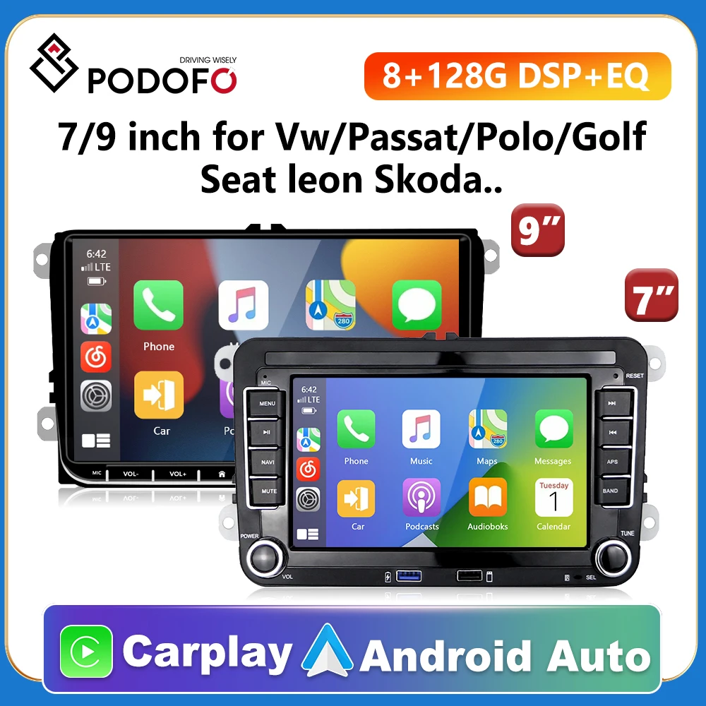 

Podofo 2Din 7 ''/9" Android 11 GPS Автомагнитола для VW Golf Skoda PASSAT B6 Tiguan Skoda Seat Octavia Wifi плеер