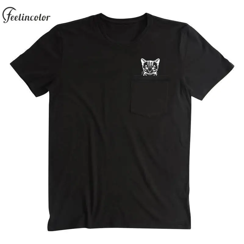 Fashion Men T-Shirt Cute Cat Dog Pocket T-Shirt 3D Printed Male for Women Shirts Tops Funny Round Neck Black Tees Clothing