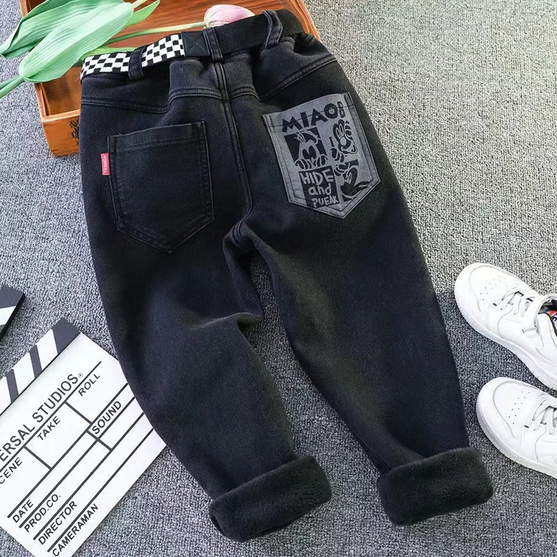 Velvet Winter Warm Pants Jeans for Girls Boys Fall Trousers Denim Pants Clothes Teenagers Children's Clothing Boy Jeans 2024 New