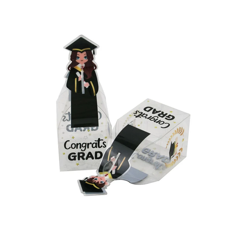 10/20 قطعة موسم التخرج صندوق الحلوى البلاستيكية تهنئة غراد قبعة الطبيب البسكويت لصالح علب تعبئة الهدايا الاحتفال لوازم الحفلات