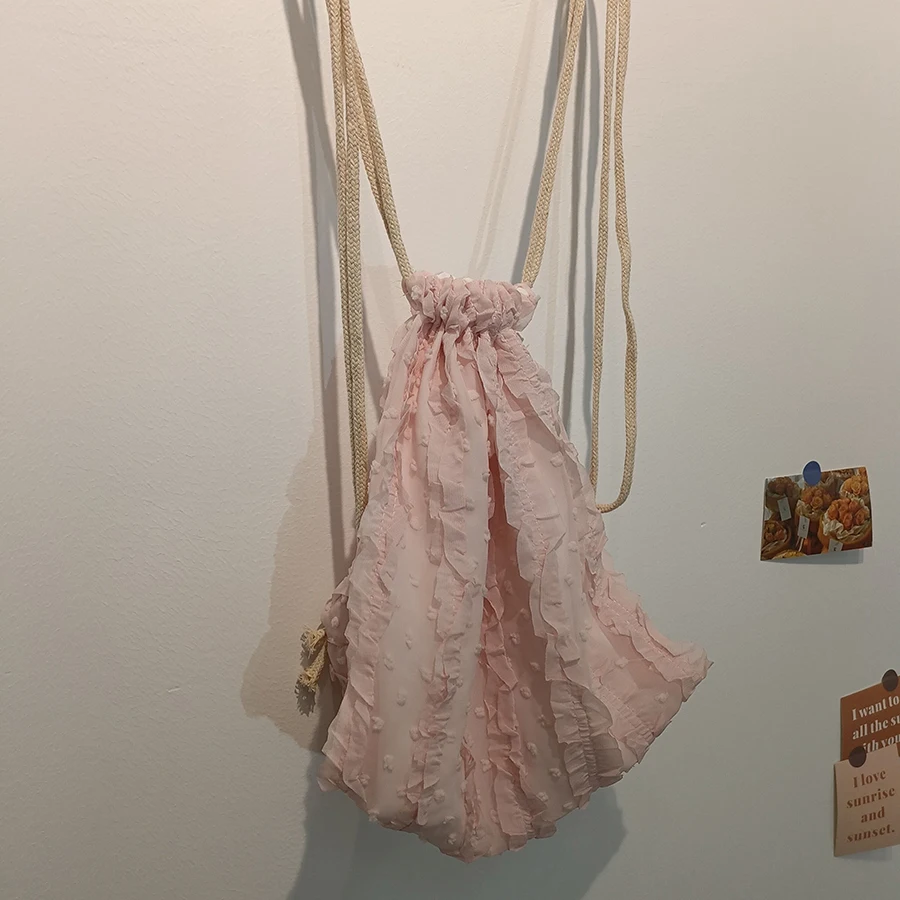Zaino da donna con coulisse, borsa a tracolla a nuvola pieghettata, borsa a tracolla casual
