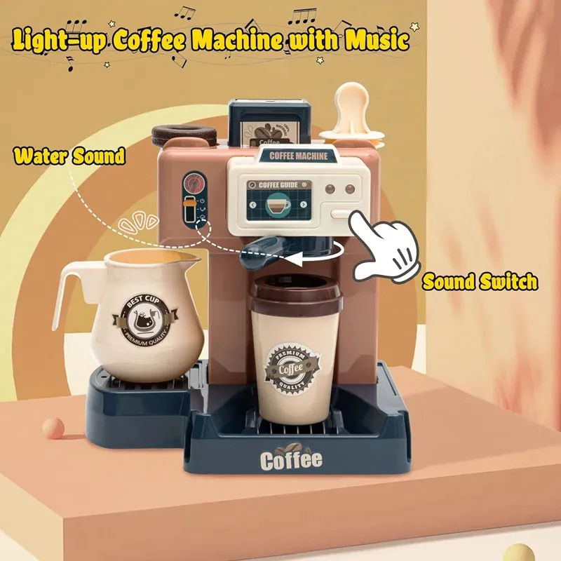 Kids Coffee Machine Toy Set Kitchen Toys Simulation Food Bread Coffee Cake Pretend Play Shopping Cash Register Toys for Children