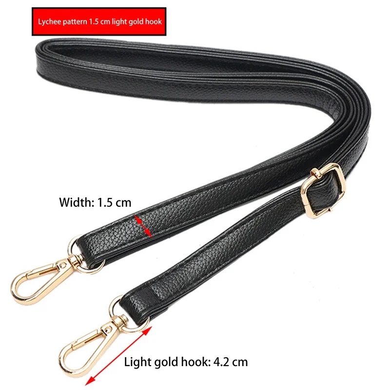 

Black PU Leather Bag Handle Belt 1.5cm Width Snap Hook/Dog Hook Included Lady Handbag Accessory